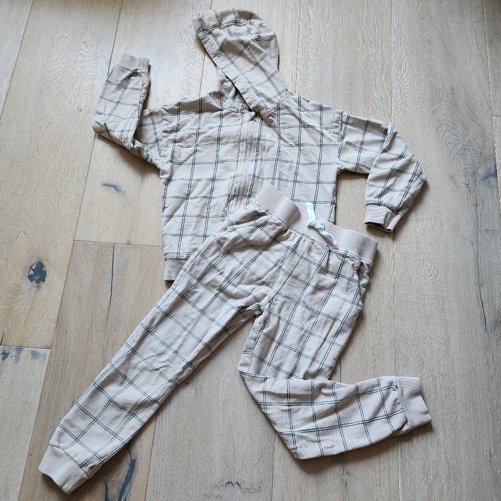 Rococo Sweat Suit Kids 3T Sweatsuit Cream and Black Check 2Pc